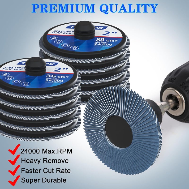 TSOAPX 20 PCS Flap Discs Set, 2" Zirconia Roll Lock Die Grinder Sanding Disc Sandpaper Wheels Grit 36/60/80/120, Flap Wheel for Wood & Metal Sanding - Image 2